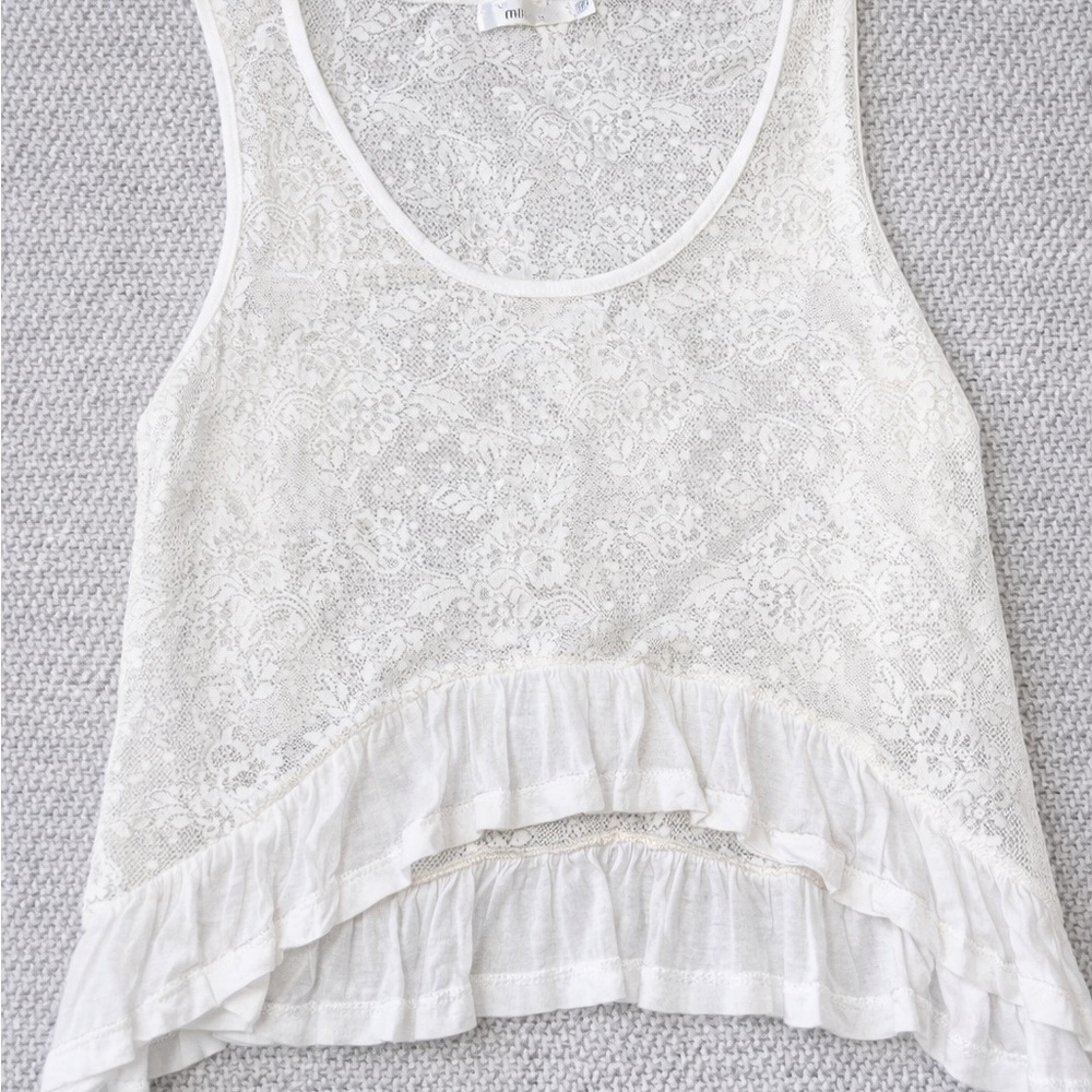 Cream Lace Ruffle Tank Sheer Boho Coquette Summer Festival Top
